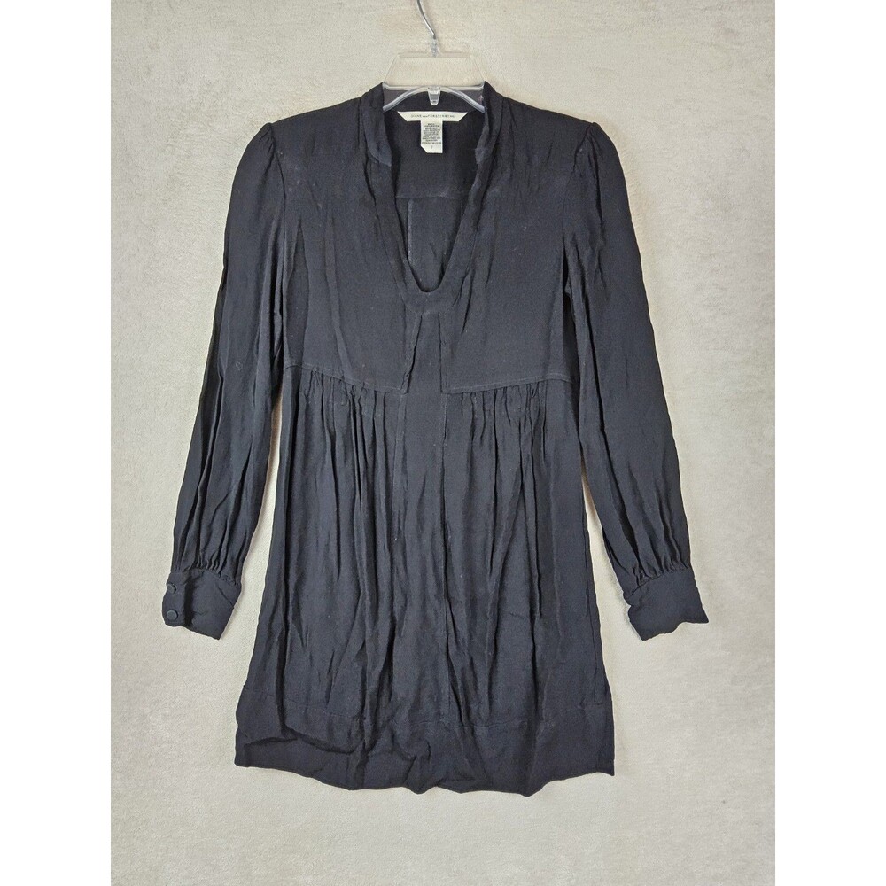 Diane Von Furstenberg Women's Long Sleeve V Neck Black Dress Size 2